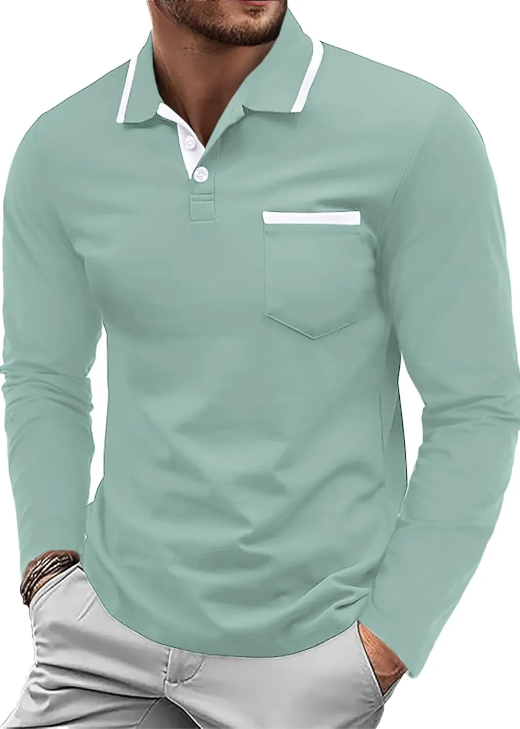 Askdeer Men's Polo Shirts Cotton Short Sleeve Polo T Shirt Classic Casual Golf Collar Tee with Pocket