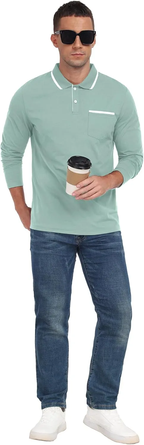 Askdeer Men's Polo Shirts Cotton Short Sleeve Polo T Shirt Classic Casual Golf Collar Tee with Pocket