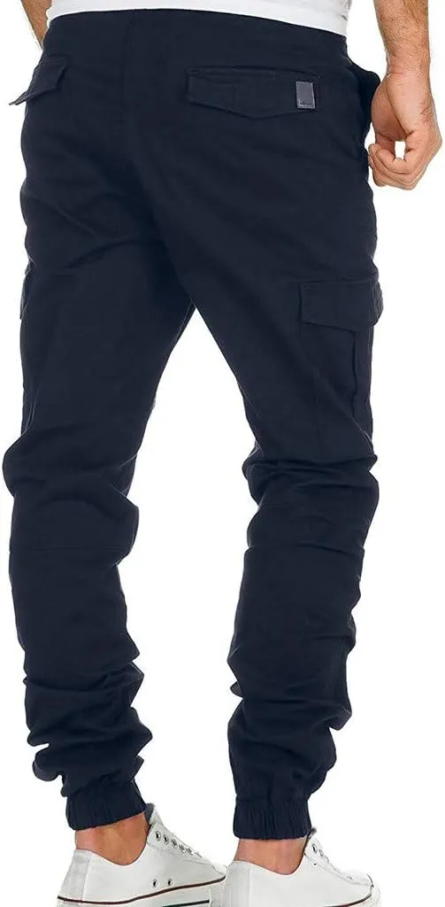 Athletic Pants for Men Color Leggings Casual Men's Trousers Pants Tooling Solid Multi-Pocket Tapered Athletic