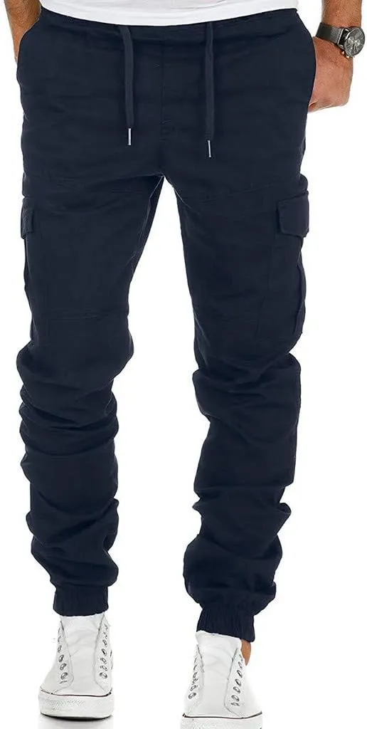 Athletic Pants for Men Color Leggings Casual Men's Trousers Pants Tooling Solid Multi-Pocket Tapered Athletic