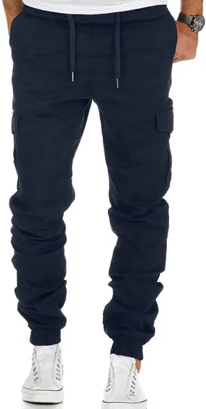 Athletic Pants for Men Color Leggings Casual Men's Trousers Pants Tooling Solid Multi-Pocket Tapered Athletic