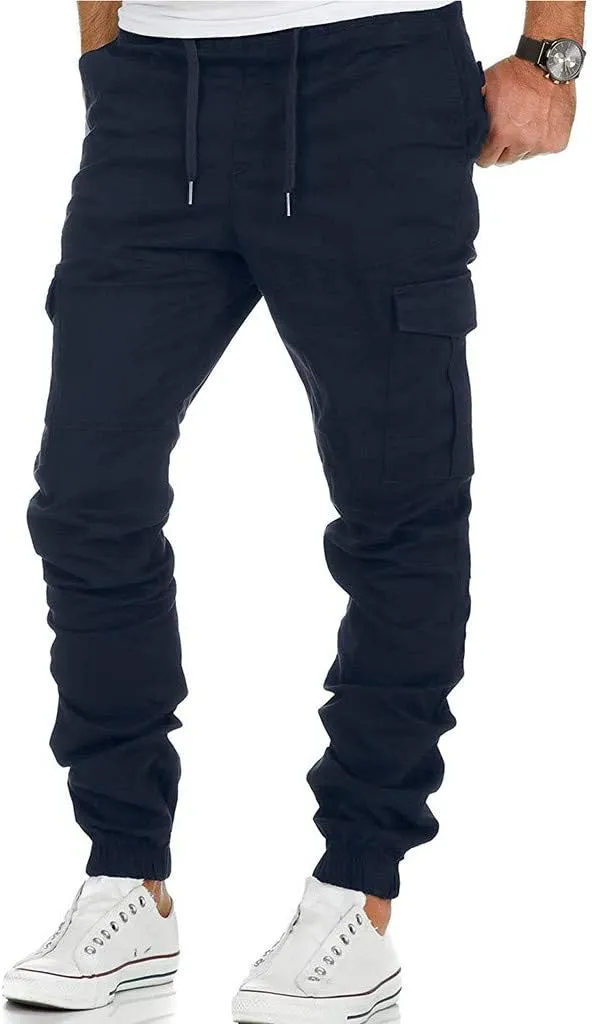 Athletic Pants for Men Color Leggings Casual Men's Trousers Pants Tooling Solid Multi-Pocket Tapered Athletic