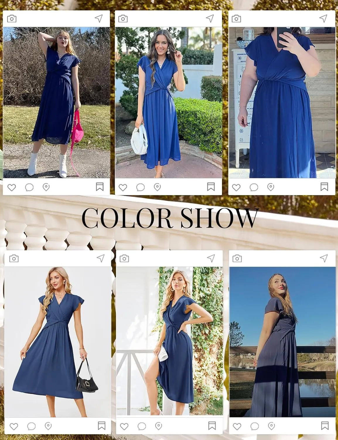 JASAMBAC Womens Dresses Casual Ruffle Short Sleeves Chiffon Empire Waist Elastic V-Neck Wedding Guest A-Line Maxi Dress
