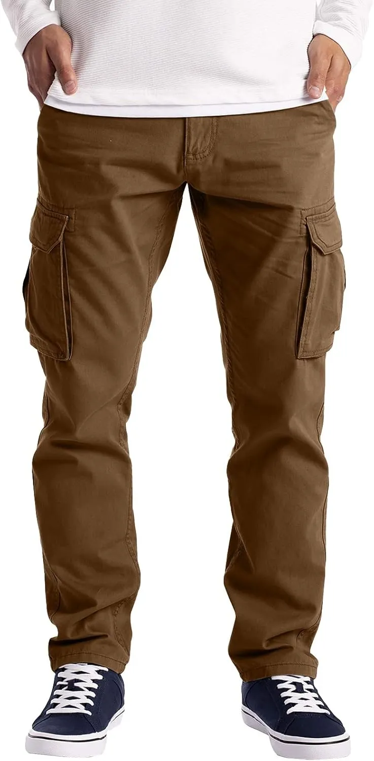 Mens Cargo Pants Slim-Fit Stretch Straight Leg Sweatpants Lightweight Hiking Pants Workout Athletic Pants with Zipper Pockets