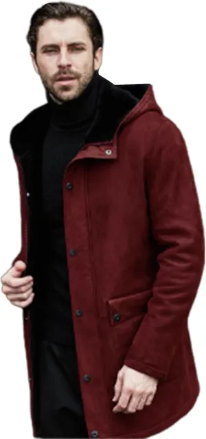 Men's Wool Coat Long Trench Coat Slim Zipper Cardigan Solid Color Hooded Casual Washed Jacket Windbreaker Long