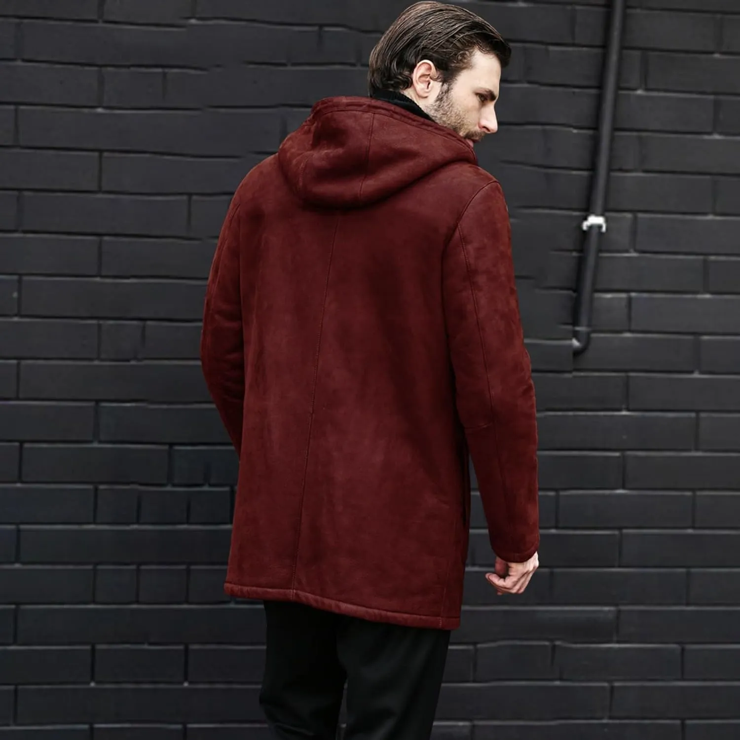 Men's Wool Coat Long Trench Coat Slim Zipper Cardigan Solid Color Hooded Casual Washed Jacket Windbreaker Long