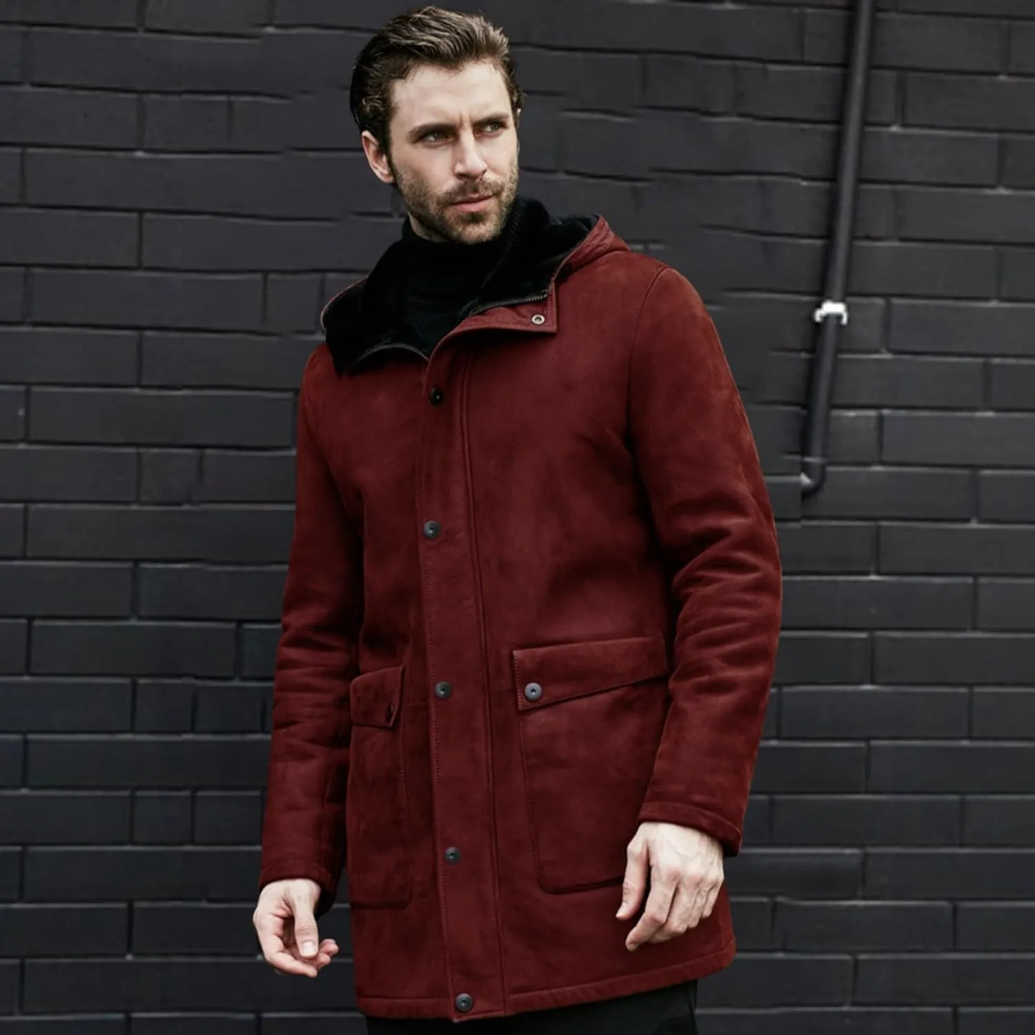 Men's Wool Coat Long Trench Coat Slim Zipper Cardigan Solid Color Hooded Casual Washed Jacket Windbreaker Long