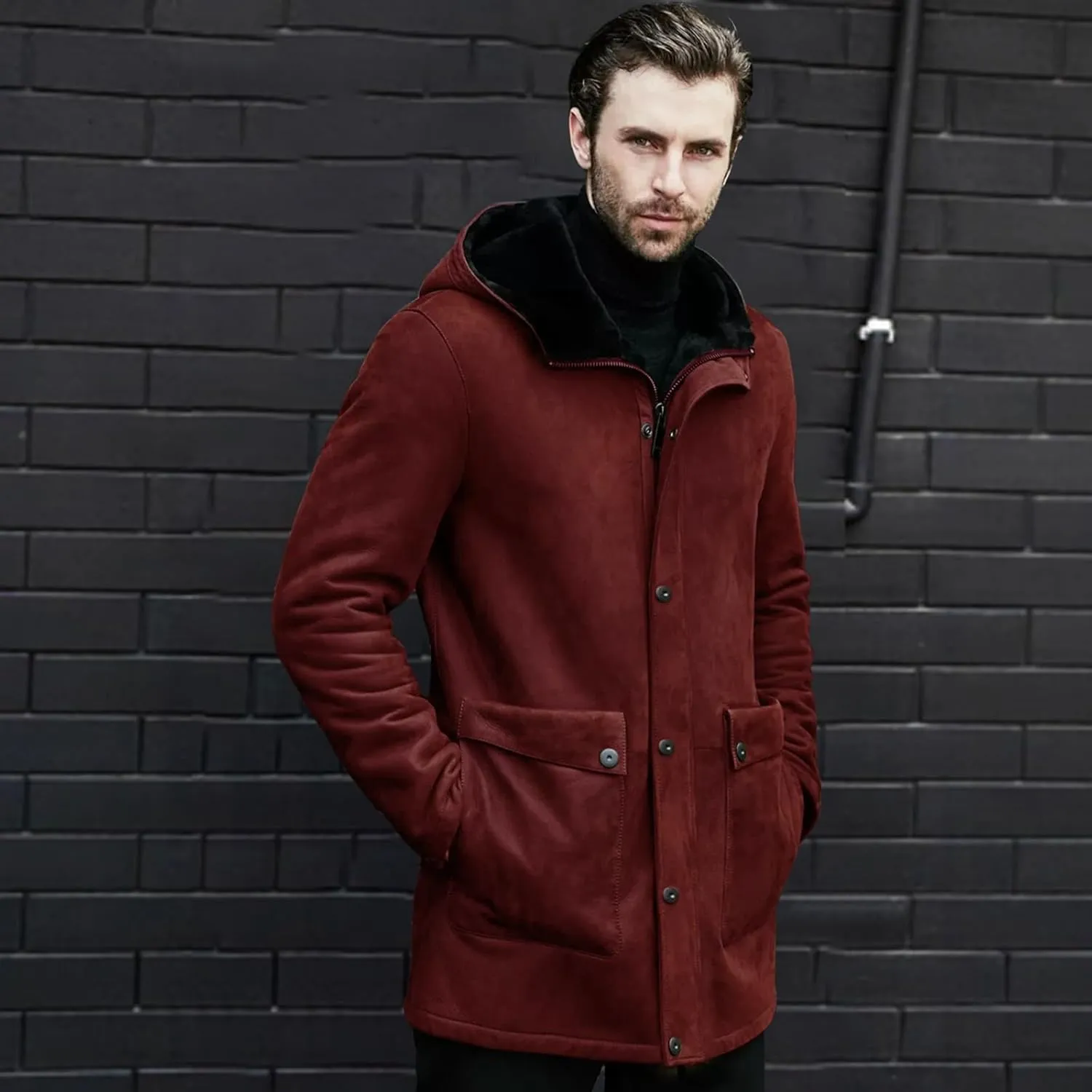 Men's Wool Coat Long Trench Coat Slim Zipper Cardigan Solid Color Hooded Casual Washed Jacket Windbreaker Long
