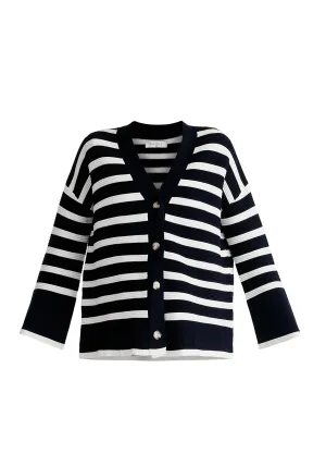 Navy and White Paisie Striped Ribbed Cardigan
