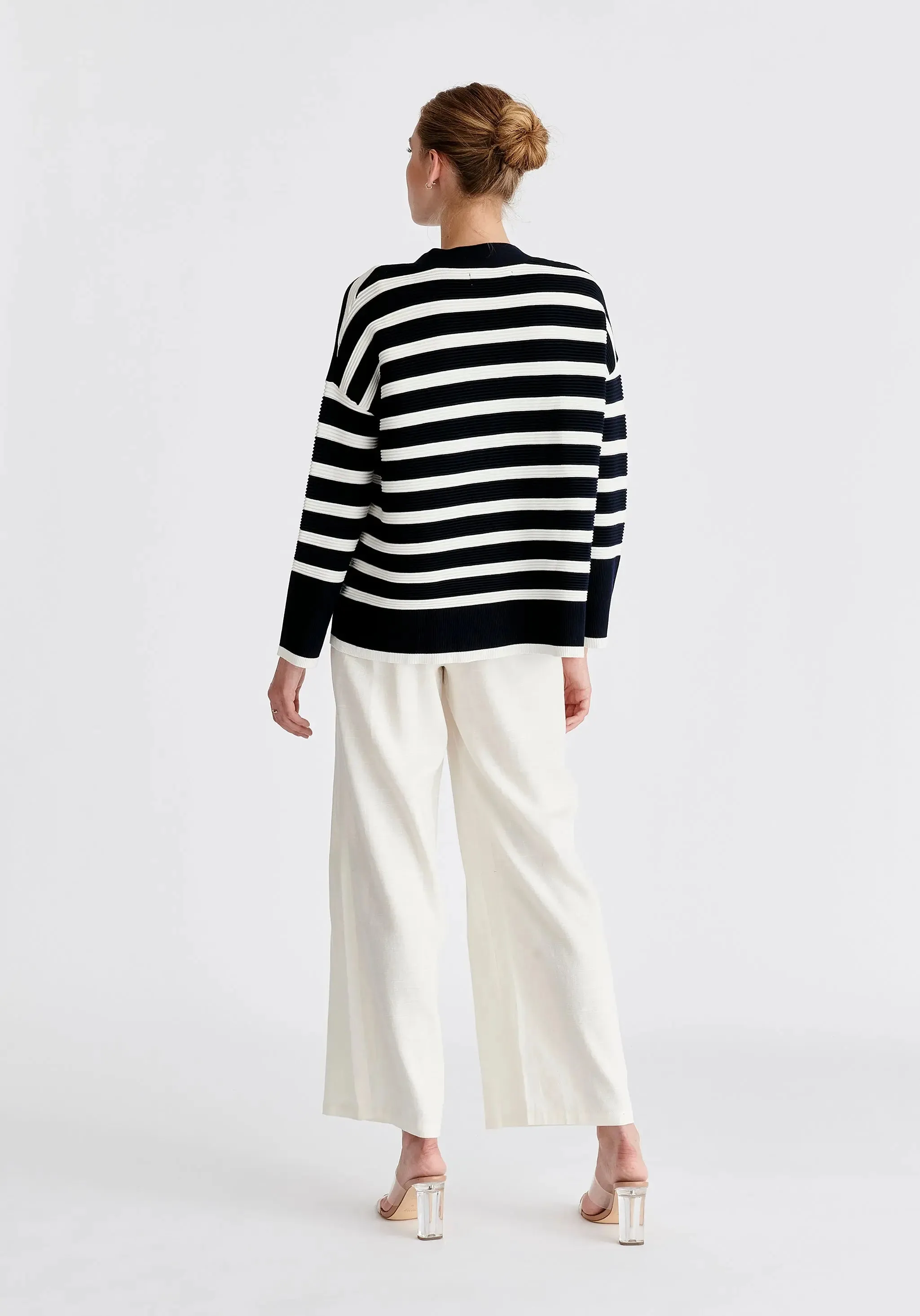 Navy and White Paisie Striped Ribbed Cardigan