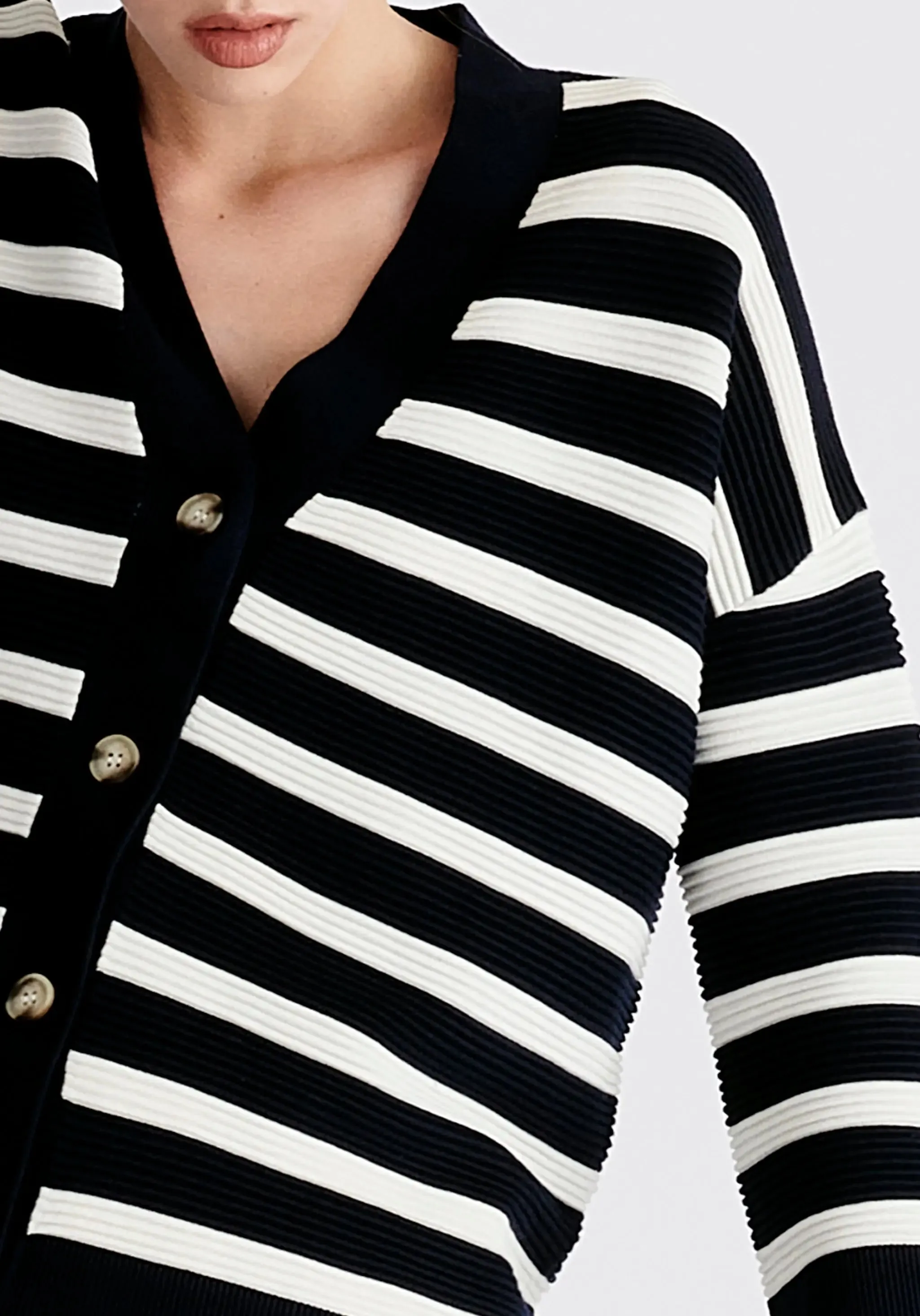 Navy and White Paisie Striped Ribbed Cardigan