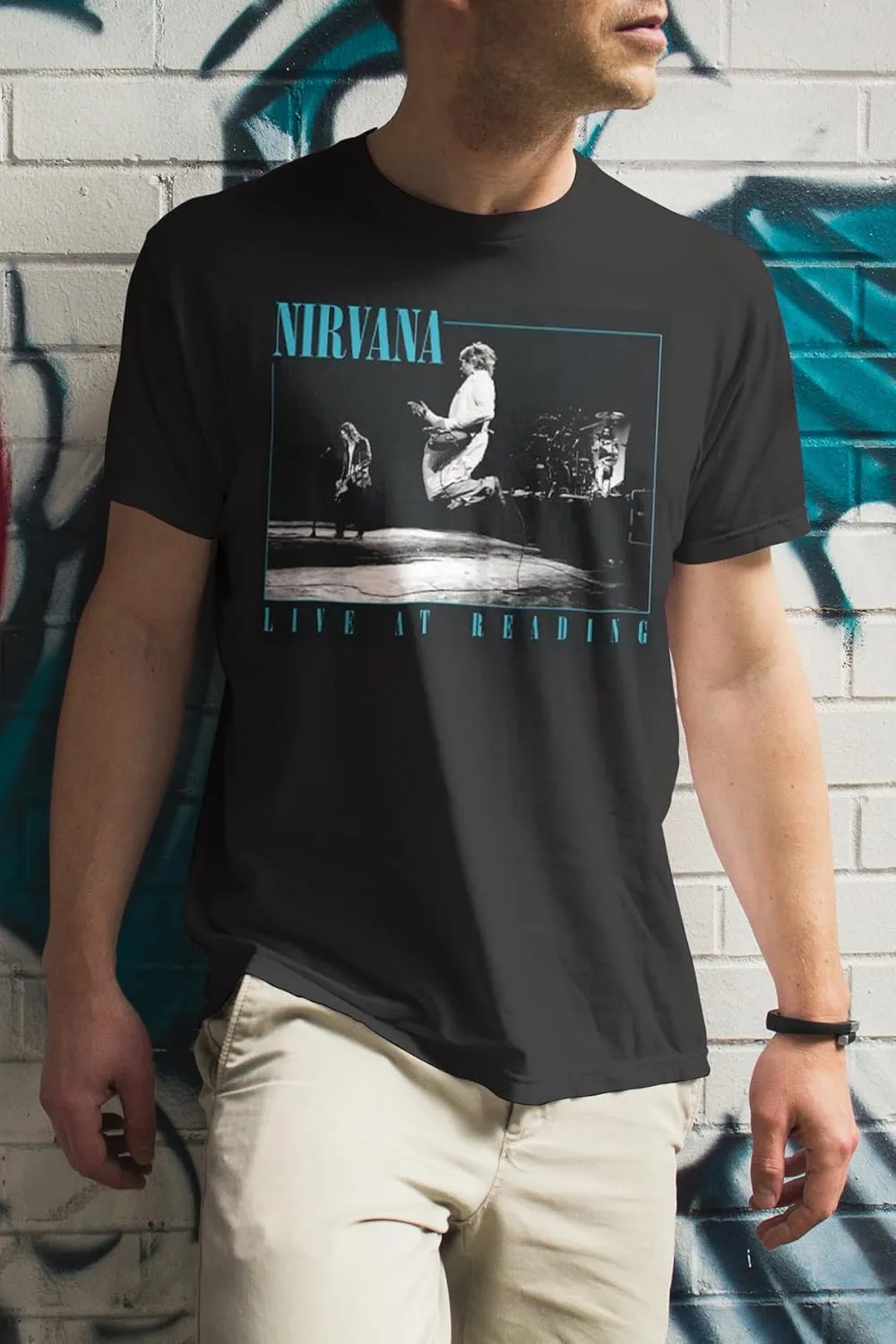 Nirvana Live at Reading Front & Back Adult Black Short Sleeve T Shirt 90s Music Vintage Style Graphic Tee
