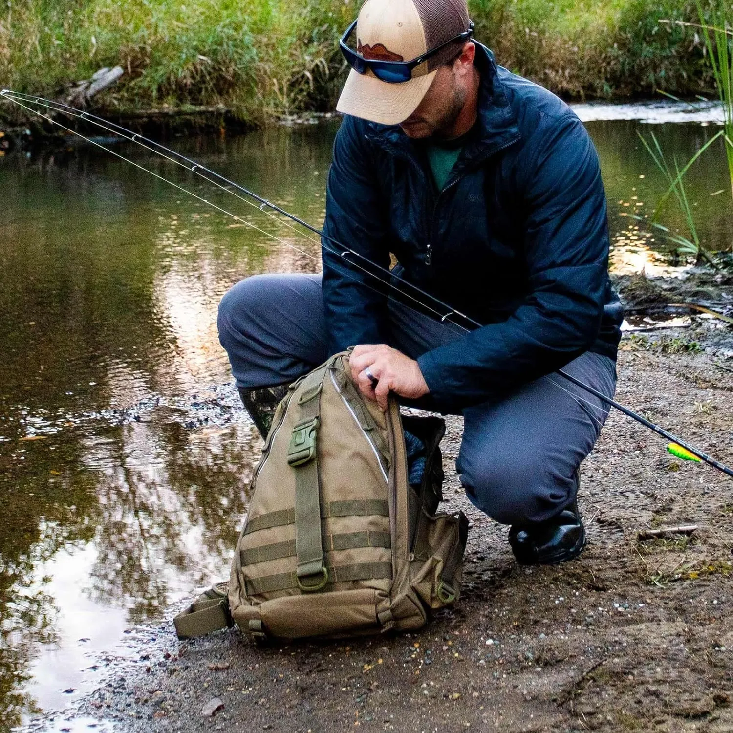 Piscifun Fishing Tackle Backpack with Rod & Gear Holder, Lightweight Outdoor Water-Resistant Fishing Shoulder Storage Bag