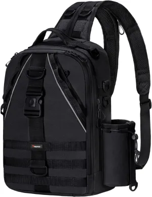 Piscifun Fishing Tackle Backpack with Rod & Gear Holder, Lightweight Outdoor Water-Resistant Fishing Shoulder Storage Bag