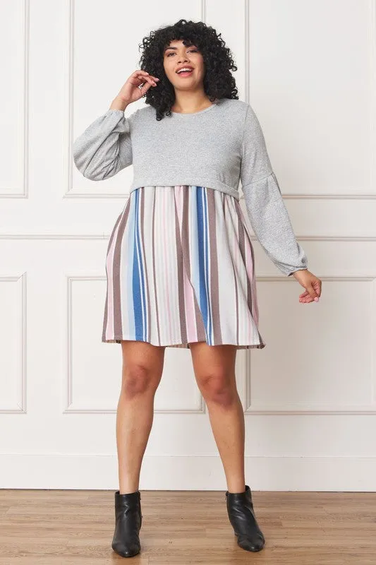 Plus Size Balloon Long Sleeves Pullover Knee Dress
