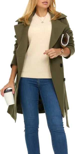 Steve Madden Trench Coat for Women ?C Double-Breasted Long Winter Faux Wool Coat