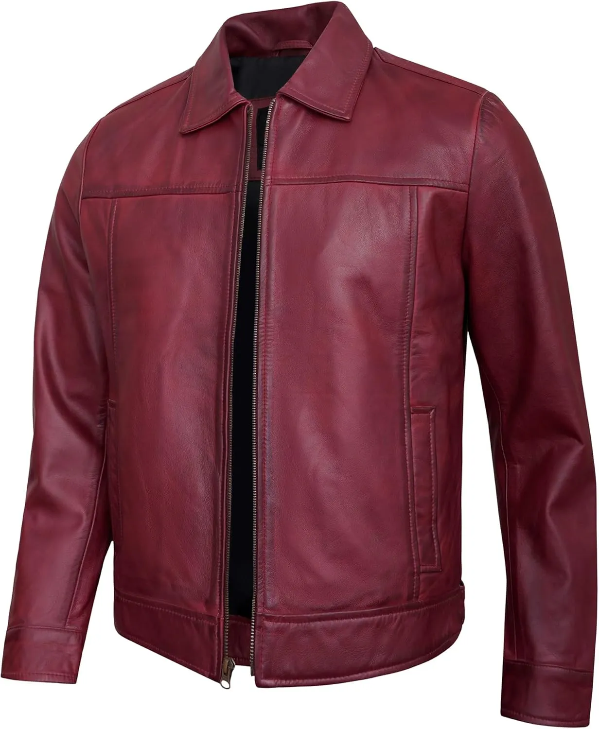 Vintage Leather Jacket Mens - Real Lambskin Classic Turn Down Collar Leather Jackets For Men