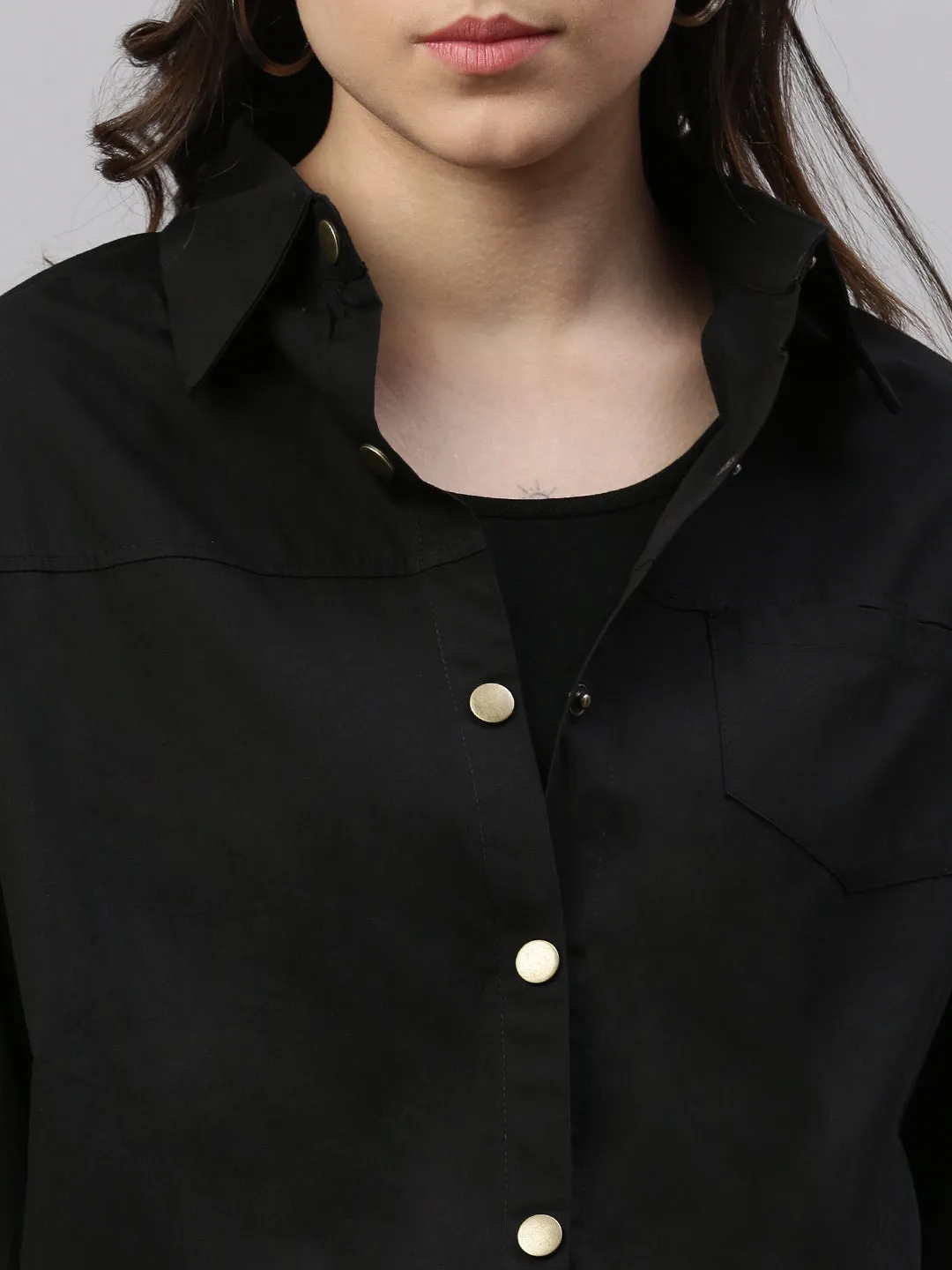 Women Solid Black Oversized Top with tank top