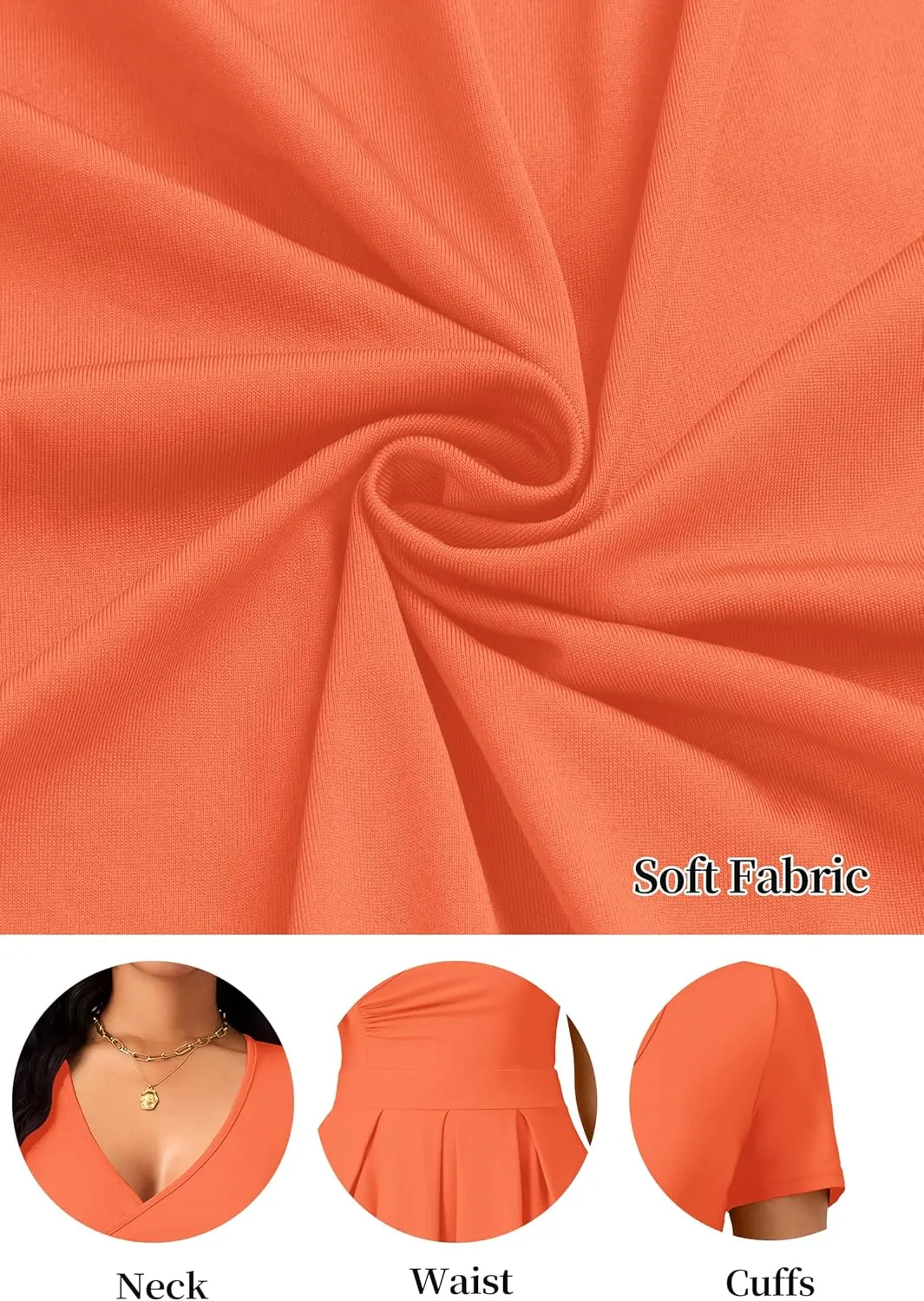 Women's Casual Wrap Dress Wedding Guest Dresses with Pockets Short Sleeve A-Line Swing V-Neck Pleated Dresses