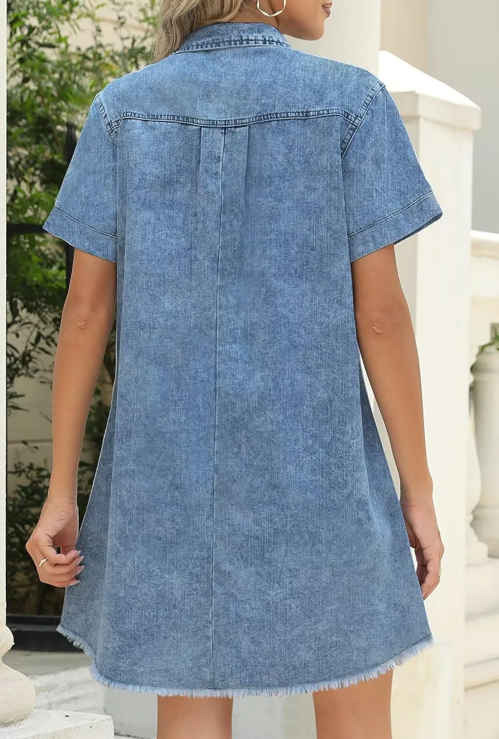 Women's Denim Dress for Women Blue Jean Dress 2025 Trendy Summer Short Sleeve Denim Dresses with Pockets