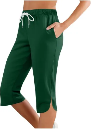 Women's Lightweight Capri Pants & Leggings with Elastic Waist Drawstring Stretch Cropped Workout Yoga Hiking Trousers