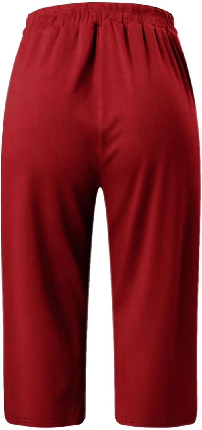 Women's Lightweight Capri Pants & Leggings with Elastic Waist Drawstring Stretch Cropped Workout Yoga Hiking Trousers