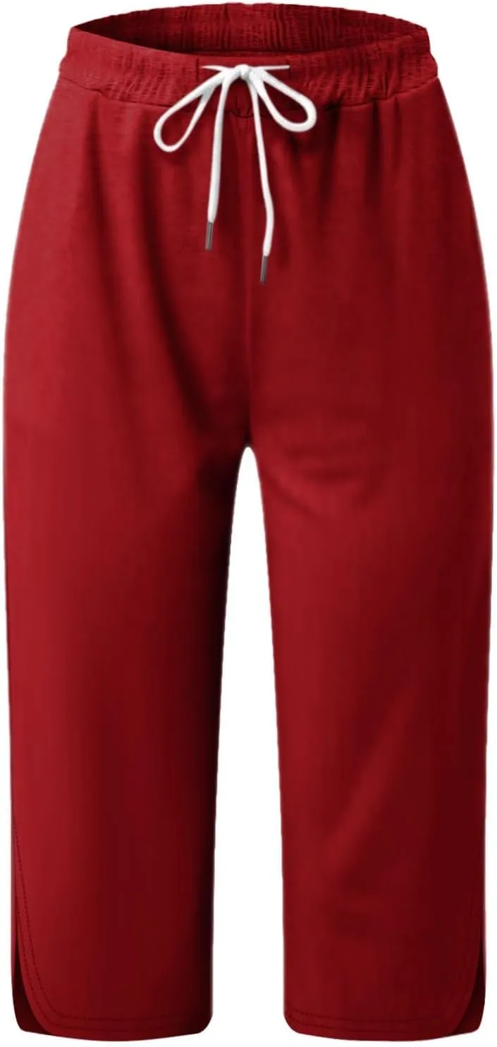 Women's Lightweight Capri Pants & Leggings with Elastic Waist Drawstring Stretch Cropped Workout Yoga Hiking Trousers
