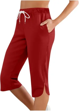 Women's Lightweight Capri Pants & Leggings with Elastic Waist Drawstring Stretch Cropped Workout Yoga Hiking Trousers