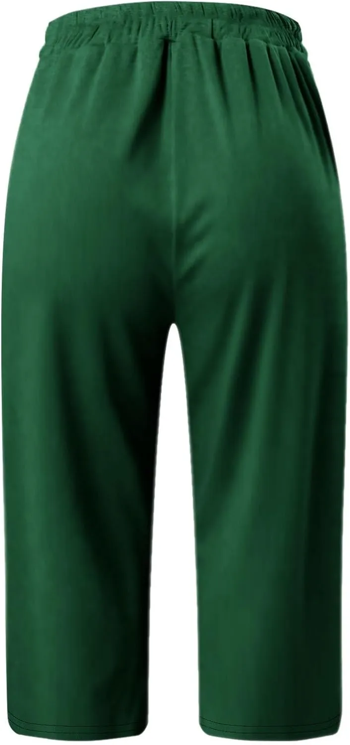 Women's Lightweight Capri Pants & Leggings with Elastic Waist Drawstring Stretch Cropped Workout Yoga Hiking Trousers