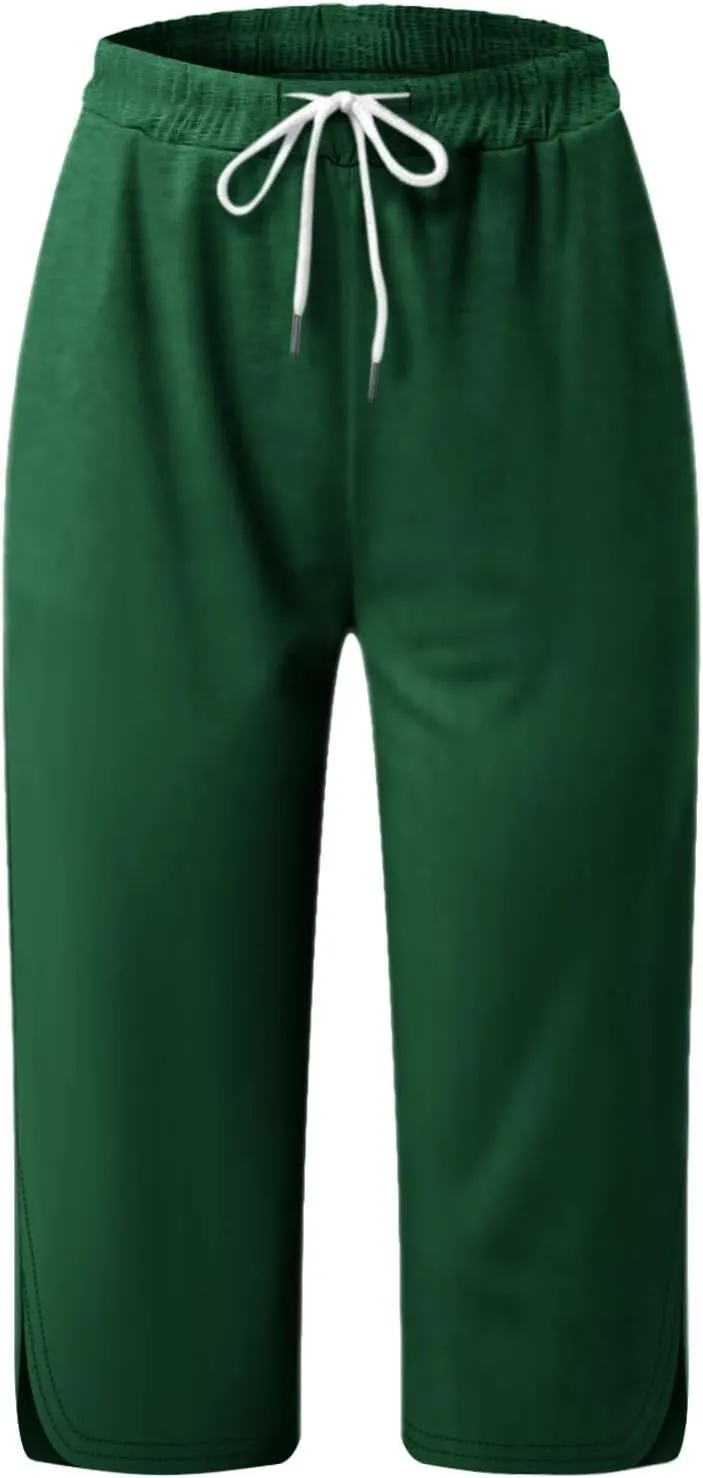 Women's Lightweight Capri Pants & Leggings with Elastic Waist Drawstring Stretch Cropped Workout Yoga Hiking Trousers