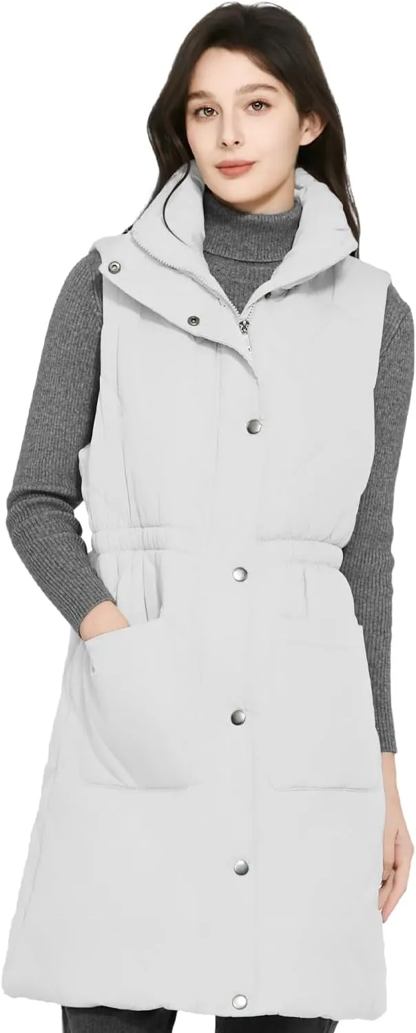 Women's Outerwear Vests Sleeveless Extra Long Quilted Warm Cotton Vest