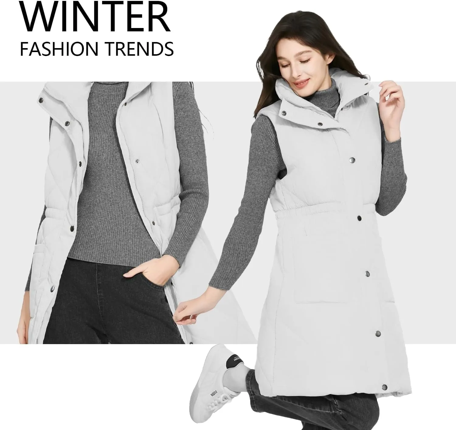 Women's Outerwear Vests Sleeveless Extra Long Quilted Warm Cotton Vest