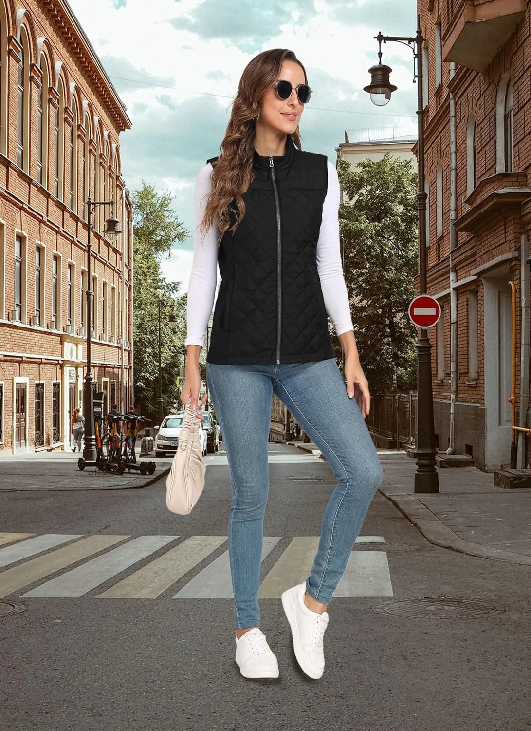 Womens Vest Tops Sleeveless Quilted Outerwear Jackets Stand Collar Zip up Lightweight Vests Fall Outfits HH24074