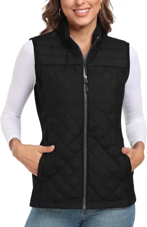 Womens Vest Tops Sleeveless Quilted Outerwear Jackets Stand Collar Zip up Lightweight Vests Fall Outfits HH24074
