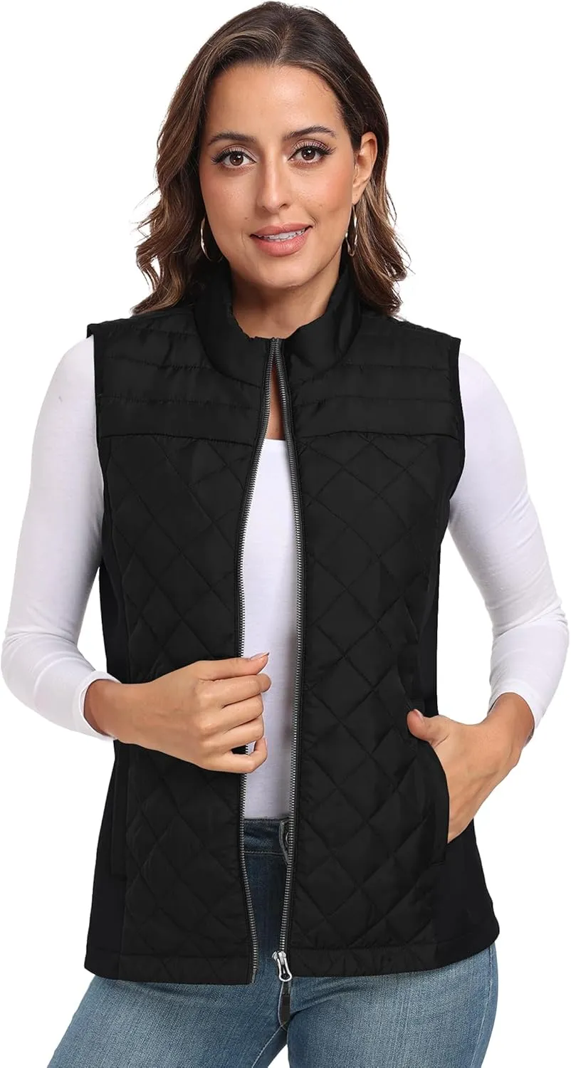 Womens Vest Tops Sleeveless Quilted Outerwear Jackets Stand Collar Zip up Lightweight Vests Fall Outfits HH24074