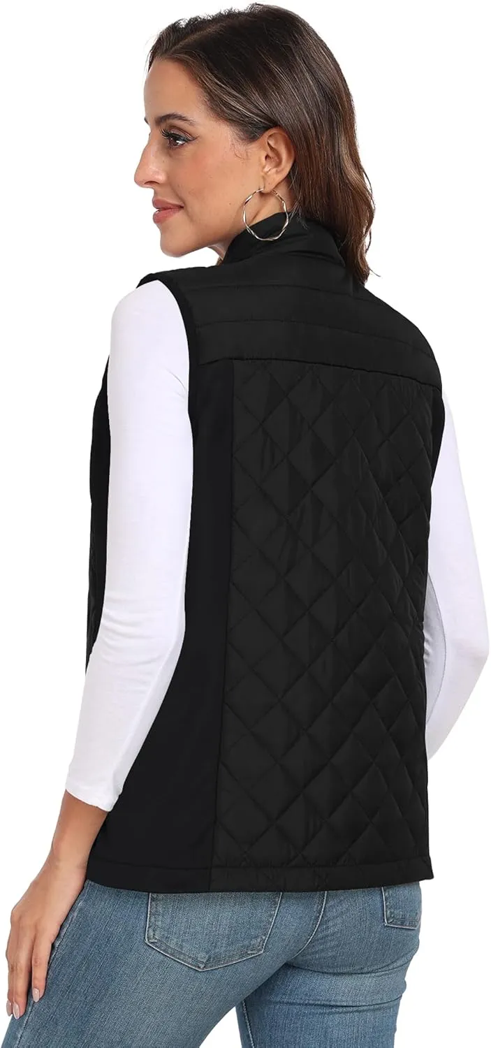 Womens Vest Tops Sleeveless Quilted Outerwear Jackets Stand Collar Zip up Lightweight Vests Fall Outfits HH24074