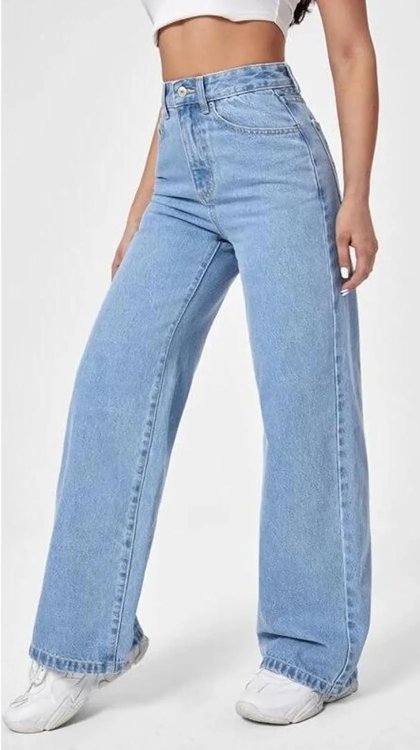 Women's Wide Leg Straight Jeans High Waisted Vintage Stretchy Tummy Control Trendy Recycled Denim Jeans for Women