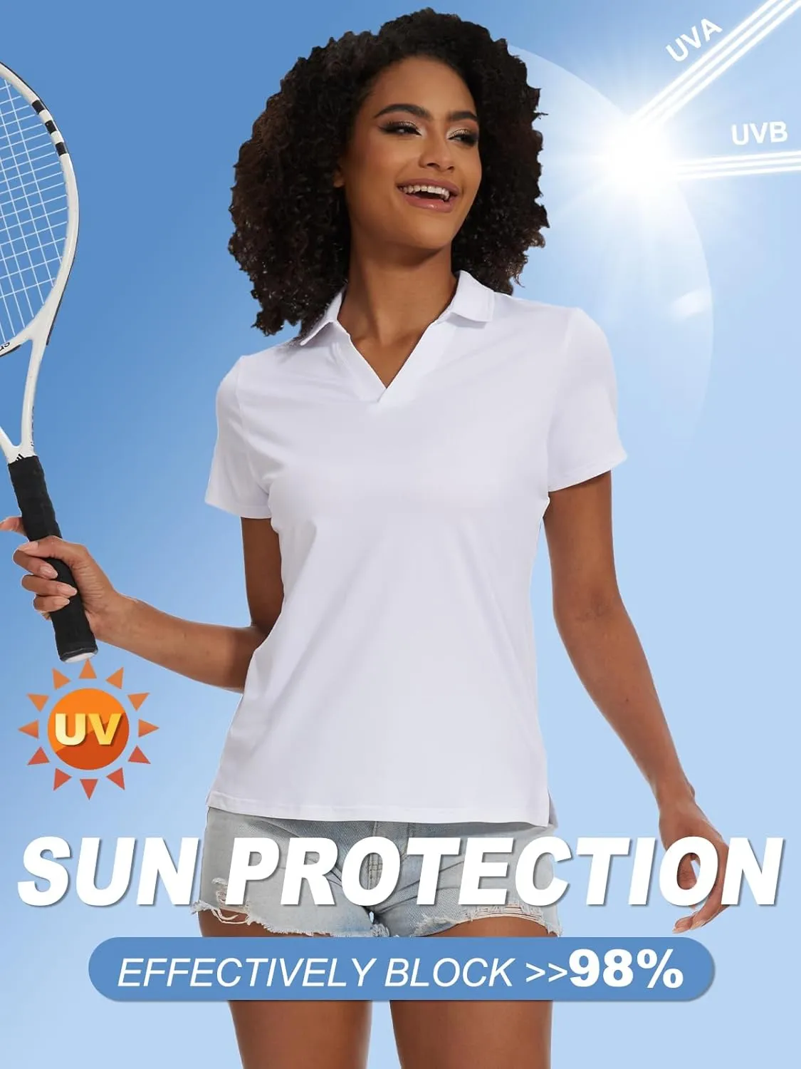 yuyangdpb Women's Golf Polo Shirts Short Sleeve Quick Dry UPF 50  Sun Protection V Neck Tennis Shirt