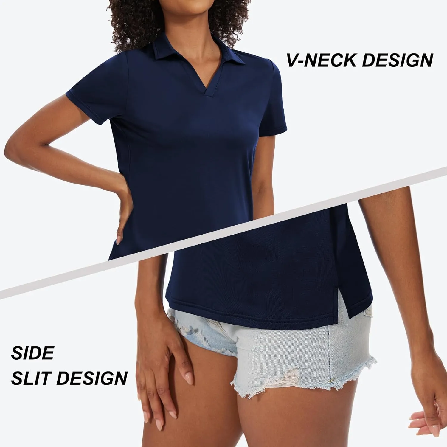 yuyangdpb Women's Golf Polo Shirts Short Sleeve Quick Dry UPF 50  Sun Protection V Neck Tennis Shirt