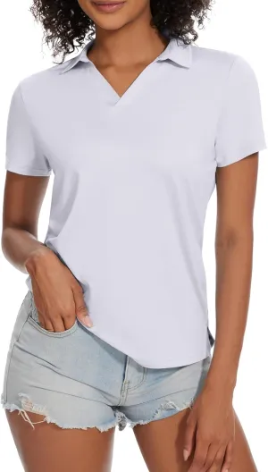 yuyangdpb Women's Golf Polo Shirts Short Sleeve Quick Dry UPF 50  Sun Protection V Neck Tennis Shirt