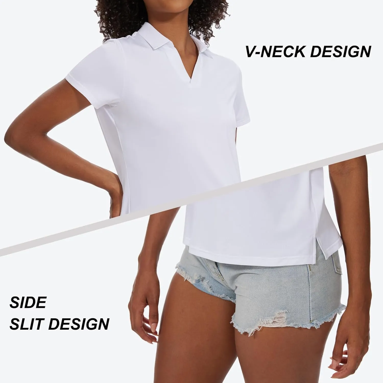 yuyangdpb Women's Golf Polo Shirts Short Sleeve Quick Dry UPF 50  Sun Protection V Neck Tennis Shirt