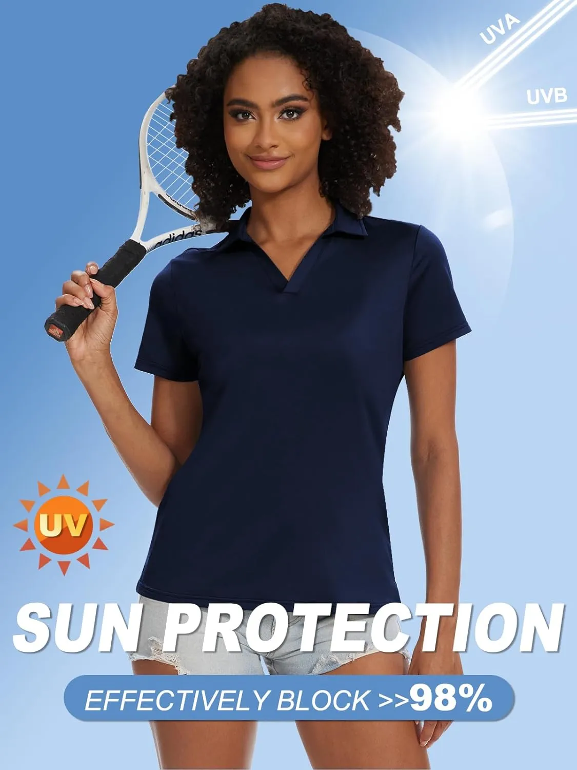yuyangdpb Women's Golf Polo Shirts Short Sleeve Quick Dry UPF 50  Sun Protection V Neck Tennis Shirt