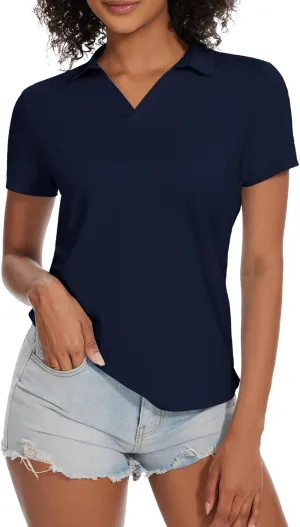 yuyangdpb Women's Golf Polo Shirts Short Sleeve Quick Dry UPF 50  Sun Protection V Neck Tennis Shirt