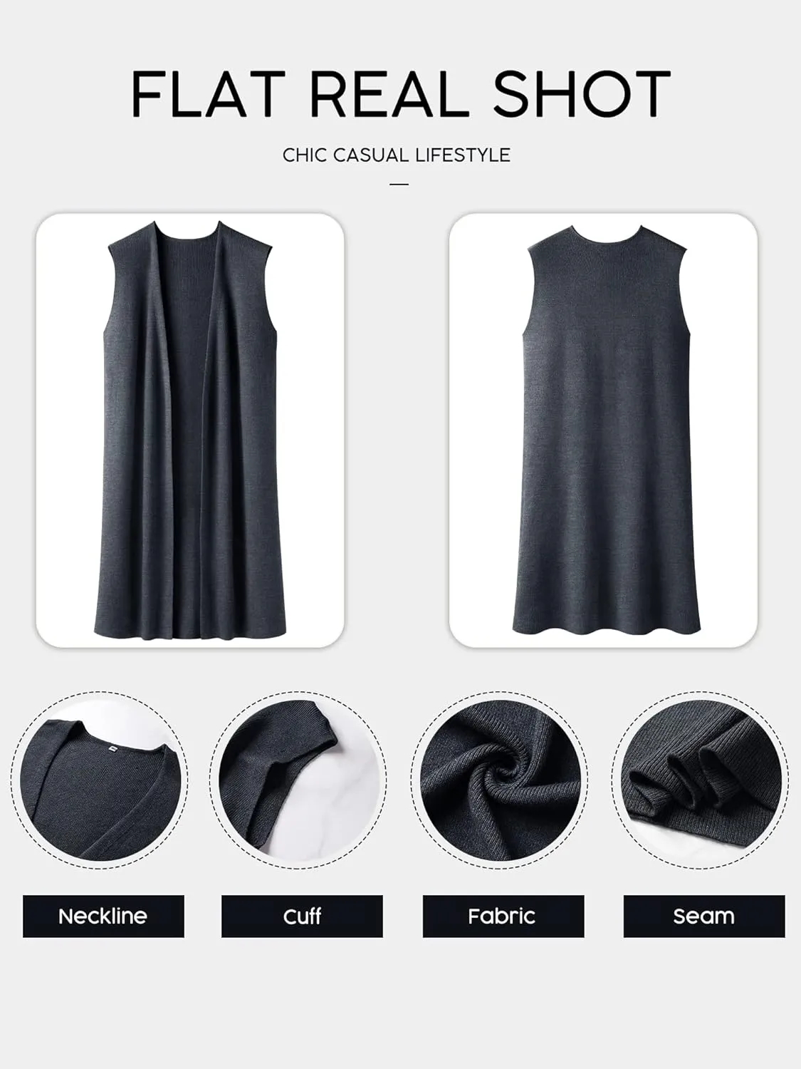 ZXZY Women Casual Sleeveless Open Front Tunic Vest Long Cardigan Tops Coat