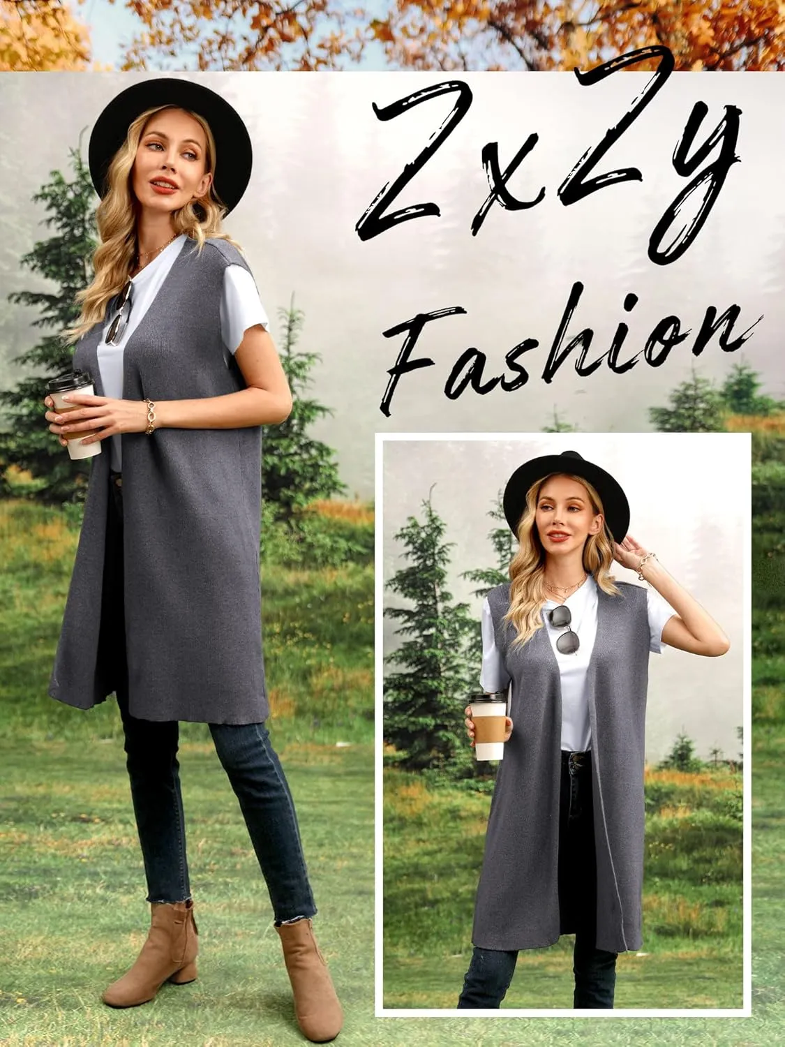 ZXZY Women Casual Sleeveless Open Front Tunic Vest Long Cardigan Tops Coat